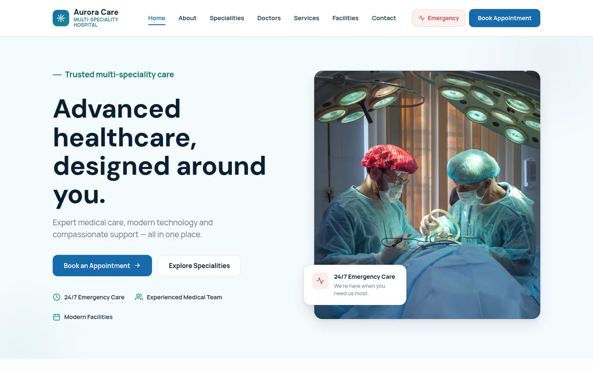 Kasdol Hospital website homepage screenshot