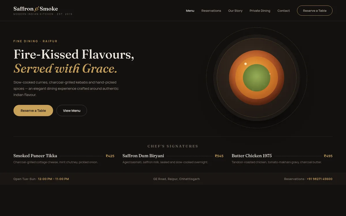Restaurant website design preview — elegant dining homepage