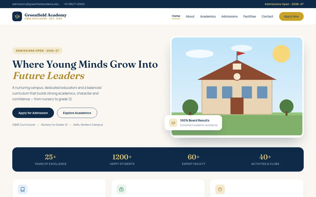 School website design preview — modern education homepage